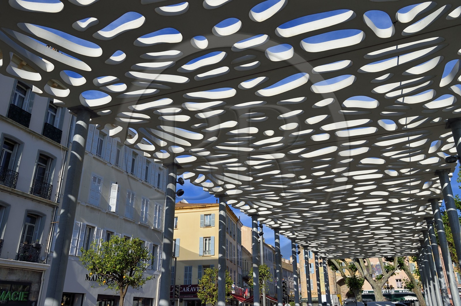 France, Var, Hyeres, requalification of Place Clemenceau by architect Rudy Ricciotti with among others shade shelters