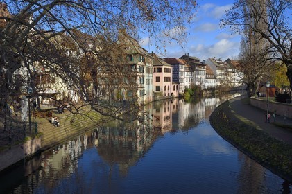 France, Bas Rhin, Strasbourg, old town listed as World Heritage by UNESCO, la Petite France District, quai de la Bruche left and quai de la Petite France along one of the branches of the Ill river