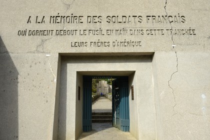France, Meuse, Douaumont, Tranchee des Baionnettes (Trench of Bayonets), entrance of the monument in memory of a detachment buried in their trench during a bombardment