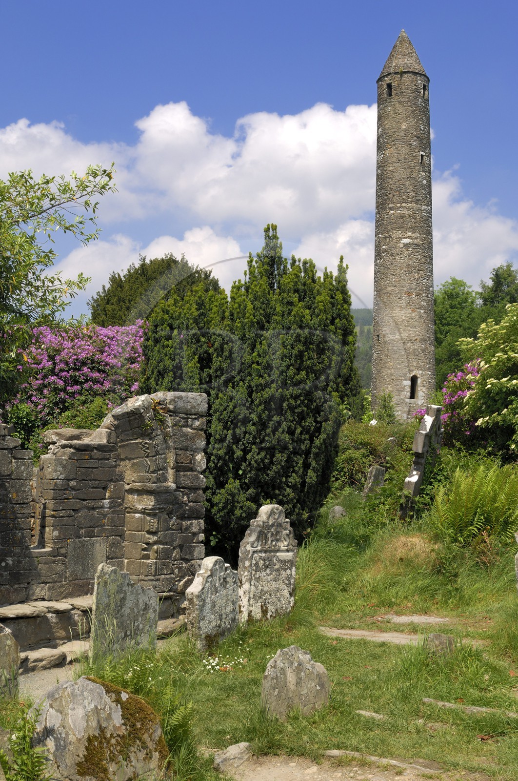 Republic of Ireland, Wicklow County, region of Wicklow Mounts, monastic site of Glendalough, round tower