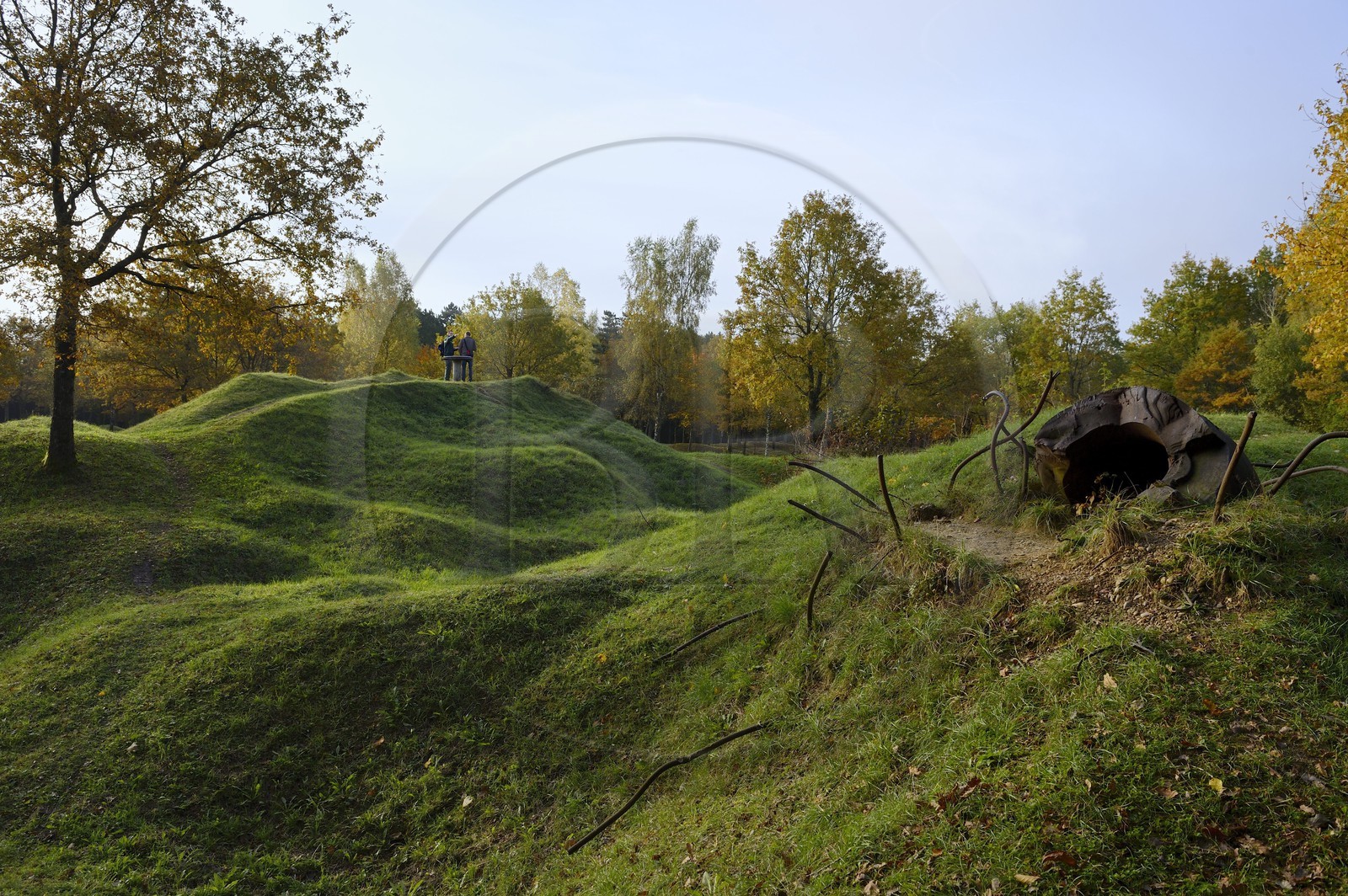 France, Meuse, Douaumont, landscape marked by shell holes still a century after the battle of Verdun, ouvrage Thiaumont along the ossuary of Douaumont, the shredded remains of a fort armored observation turret