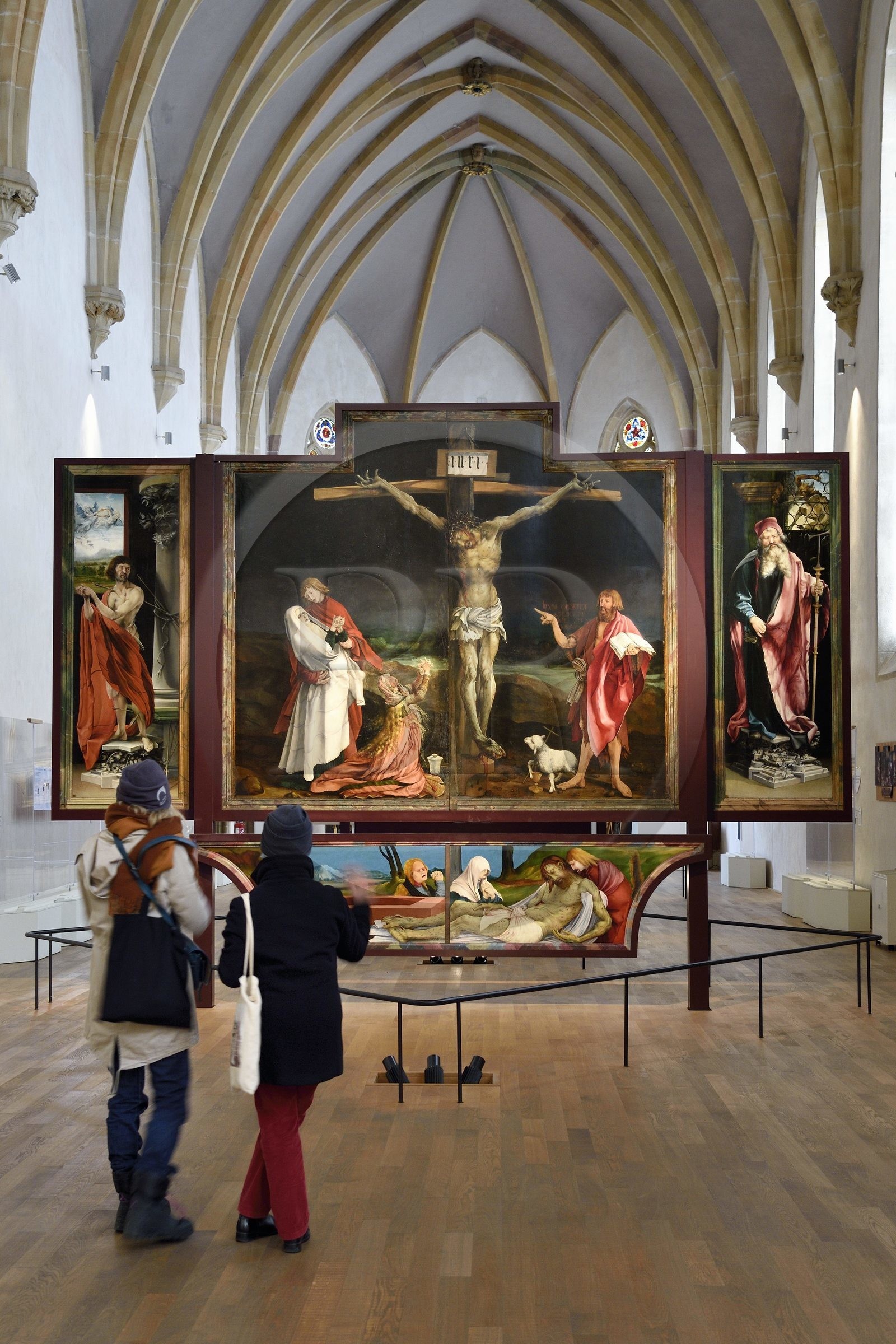 France, Haut Rhin, Colmar, Unterlinden Museum, Issenheim altarpiece credited to Grünewald, scene of the Crucifixion and Entombment of Christ