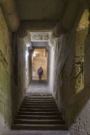 France, Hérault (34), Villeneuve-lès-Maguelone (Palavas-Les-Flots), cathédrale Saint-Pierre-et-Saint-Paul de Maguelone des XIIème et XIIIème siècles, escalier dans l'épaisseur du mur menant à la Tribune