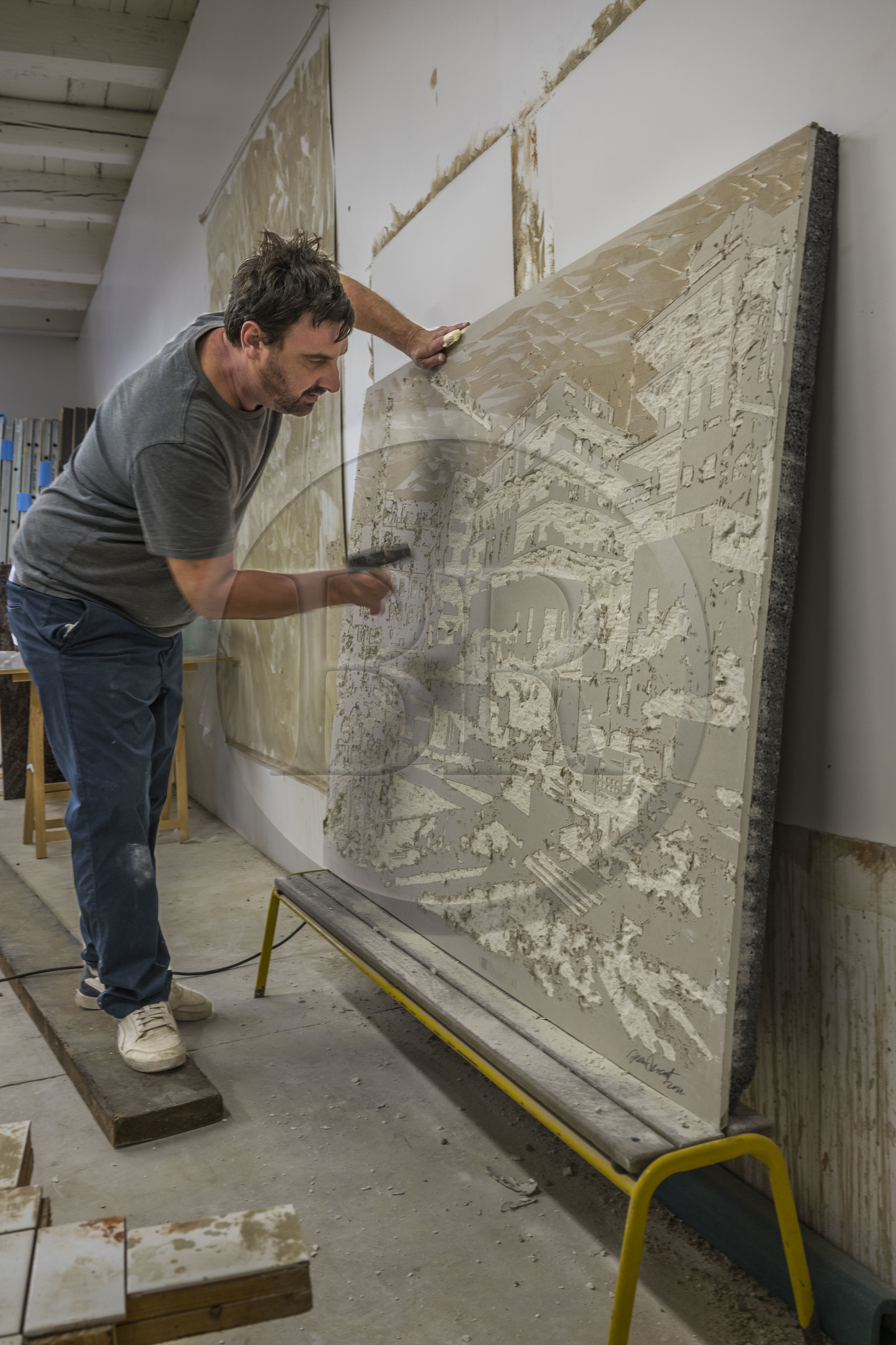 France, Herault, Sete, visual artist Jean Denant in his studio