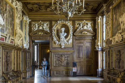 France, Seine-et-Marne, Fontainebleau, castle of Fontainebleau listed as World Heritage by UNESCO, the Francois 1er Gallery built between 1528 and 1530, bust of Francois Ier