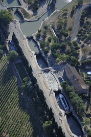 France, Herault, Canal du Midi listed as World Heritage by UNESCO, Beziers, the locks of Fonserannes or Fonseranes build by Pierre-Paul Riquet (aerial view)