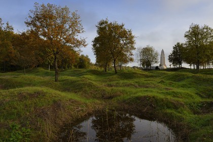 France, Meuse, Douaumont, landscape marked by shell holes still a century after the battle of Verdun, ouvrage Thiaumont along the ossuary of Douaumont