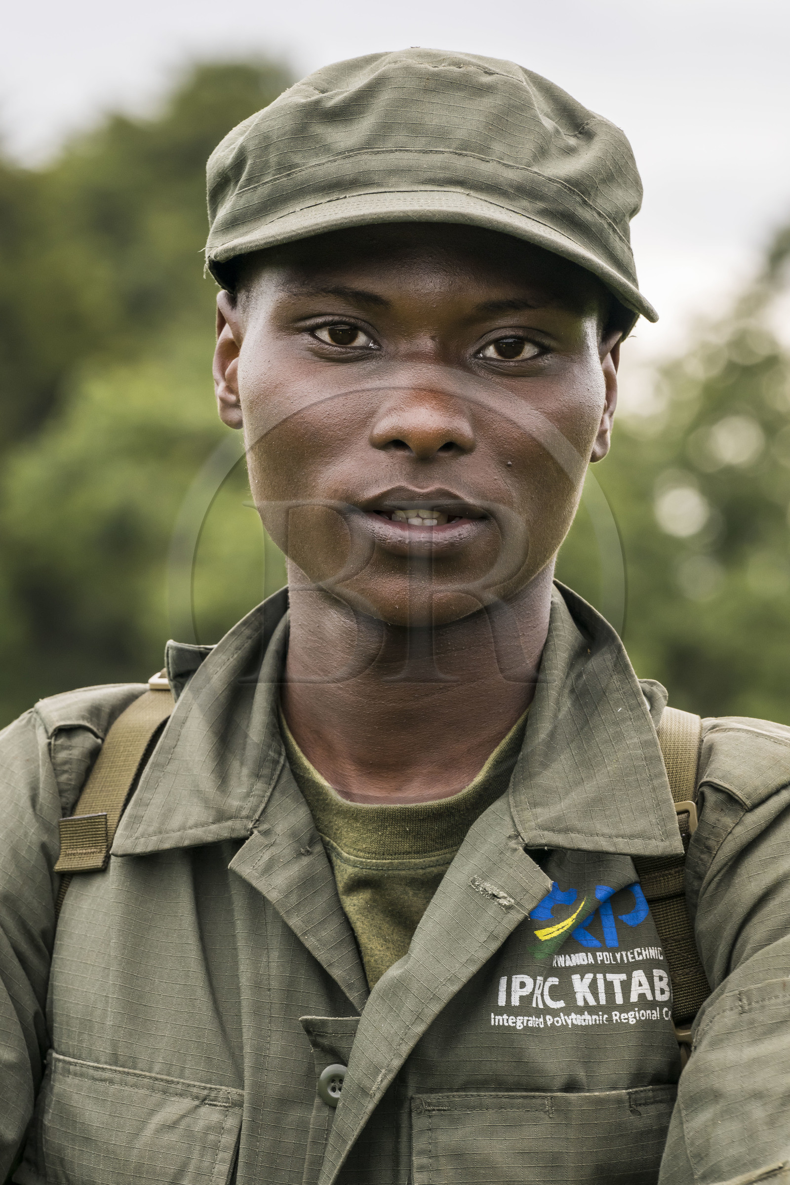 Rwanda, Province de l’Ouest, Gisakura, Parc national de Nyungwe, le pisteur Claude de African Parks dont le travail consiste à repérer les Colobes de Ruwenzori (Colobus angolensis ruwenzorii)