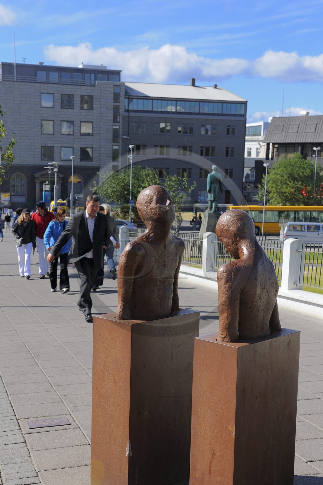 Iceland, Reykjavik, sculptures in the street Bankastraeti