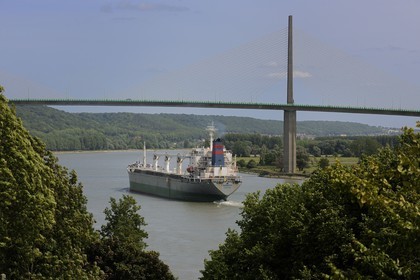 France, Seine-Maritime (76), Caudebec-en-Caux, Pont de Brotonne, bateau de haute Bulk Carrier Dobrota mer remontant la Seine en direction du port de Rouen