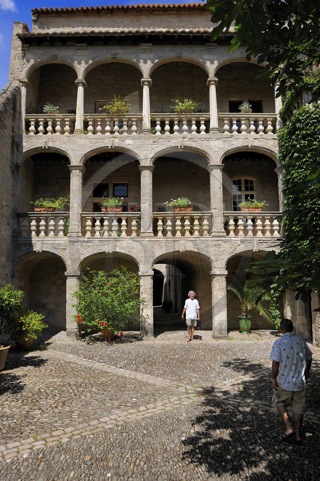 France, Herault, Pezenas, Hotel of Alfonse from the 17th century rue Conti where Molière and his company gave the Flying Doctor, the second court has a high gallery on portico, overlooking the garden by a row of arcades on three levels