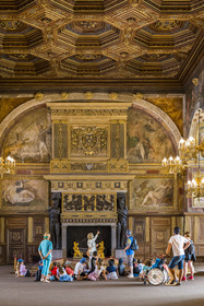 France, Seine-et-Marne, Fontainebleau, castle of Fontainebleau listed as World Heritage by UNESCO, the ballroom, the fireplace designed by Philibert Delorme rests on two cast bronze atlantes representing satyrs