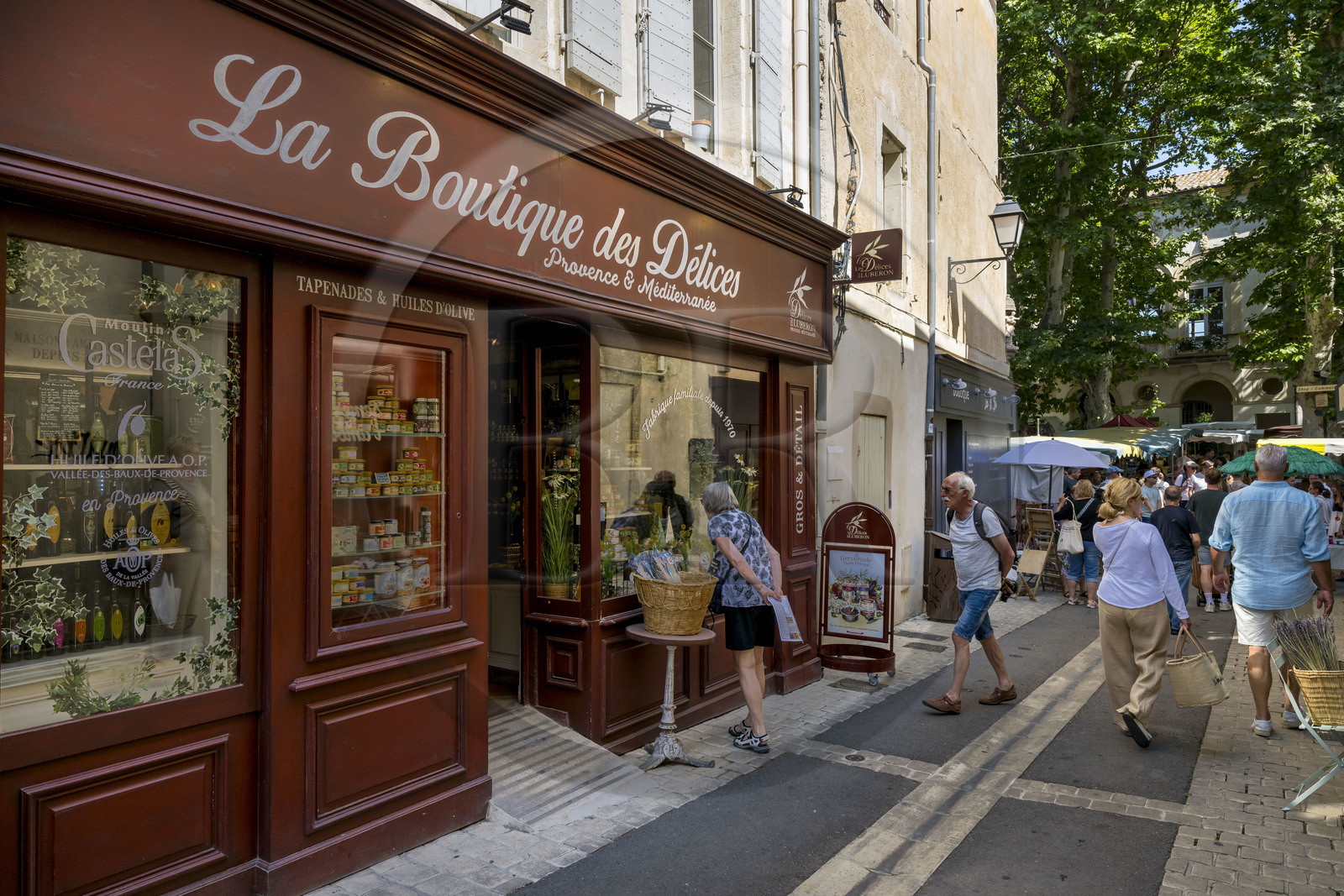 France, Bouches-du-Rhône (13), Parc Naturel Régional des Alpilles, Saint-Rémy-de-Provence, vitrine de boutique dans la rue de la Commune qui mène à l'Hotel de Ville
