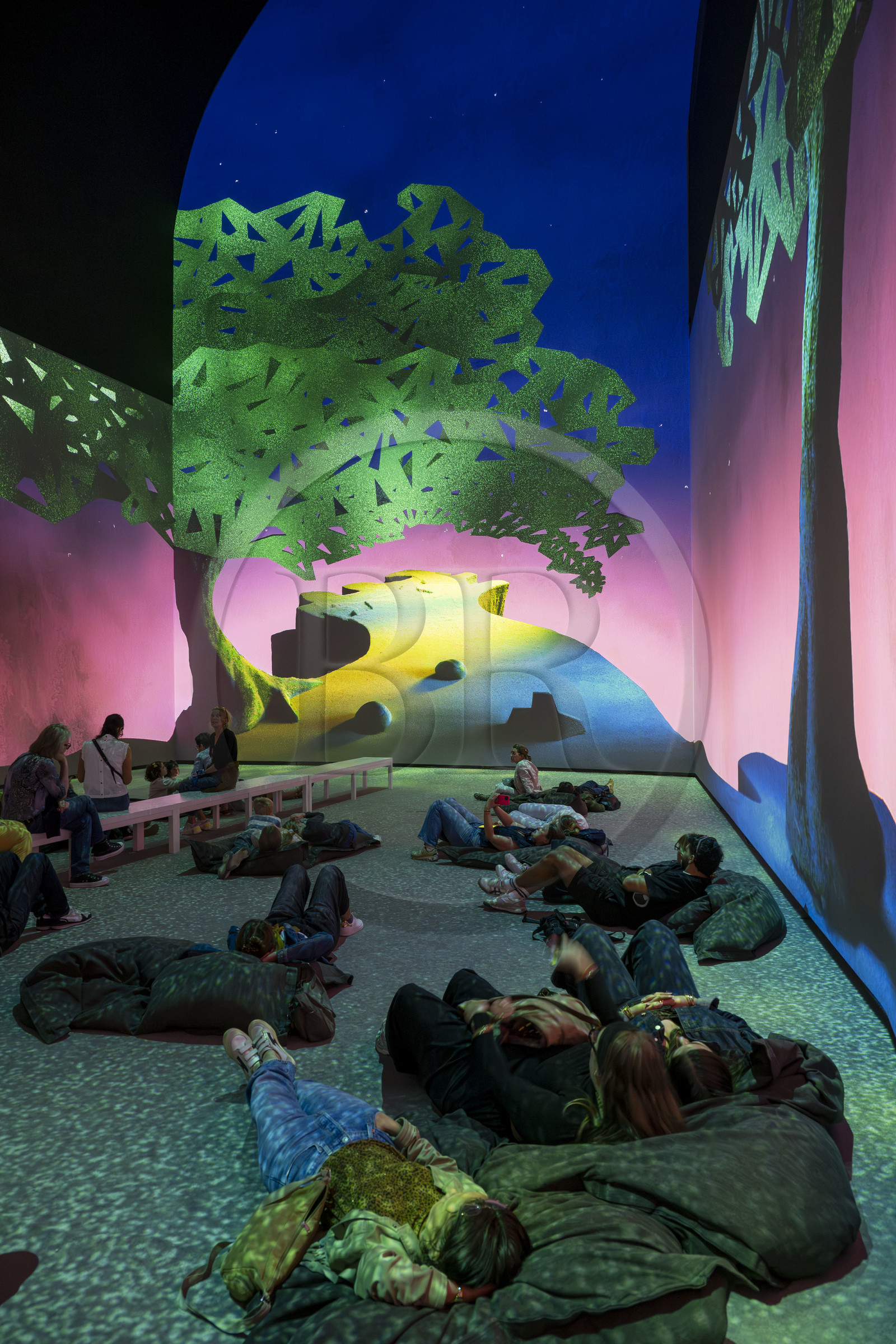 France, Paris, Bois de Boulogne, the Louis Vuitton Foundation by architect Frank Gehry, David Hockney exhibition 25, Hockney Peint l'Opéra, a musical and visual adaptation designed especially for this hall from his drawings and sets for various operas