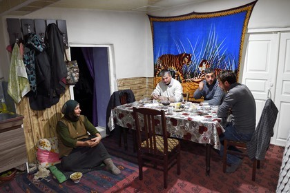 Azerbaijan, Quba (Guba) region, Greater Caucasus mountain range, village of Giriz, the Mehdiyev family in their kitchen