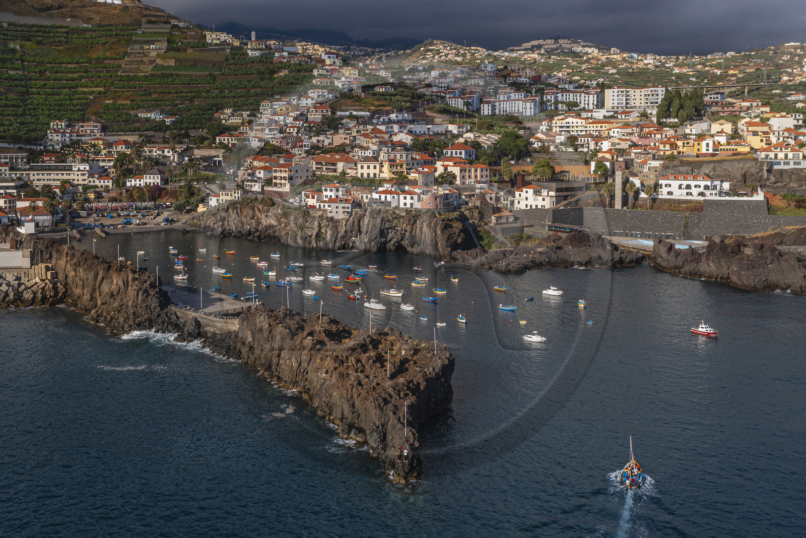 Portugal, Madeira Island, the fishing village of Camara de Lobos (aerial view)