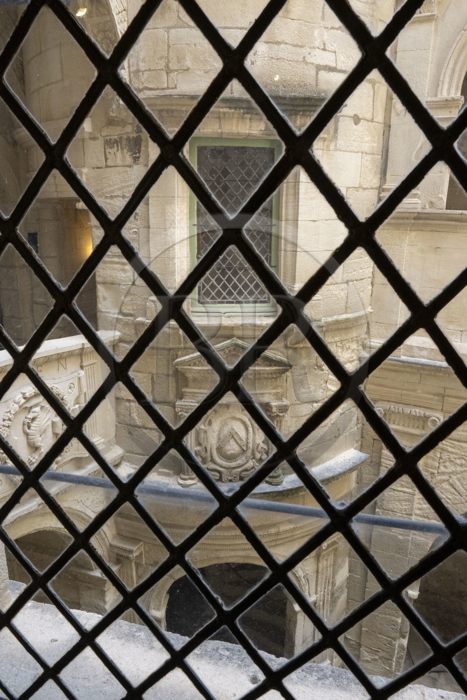 France, Bouches du Rhone, Regional Natural Park of the Alpilles, Saint Remy de Provence, Place Favier, the Alpilles museum, Renaissance staircase