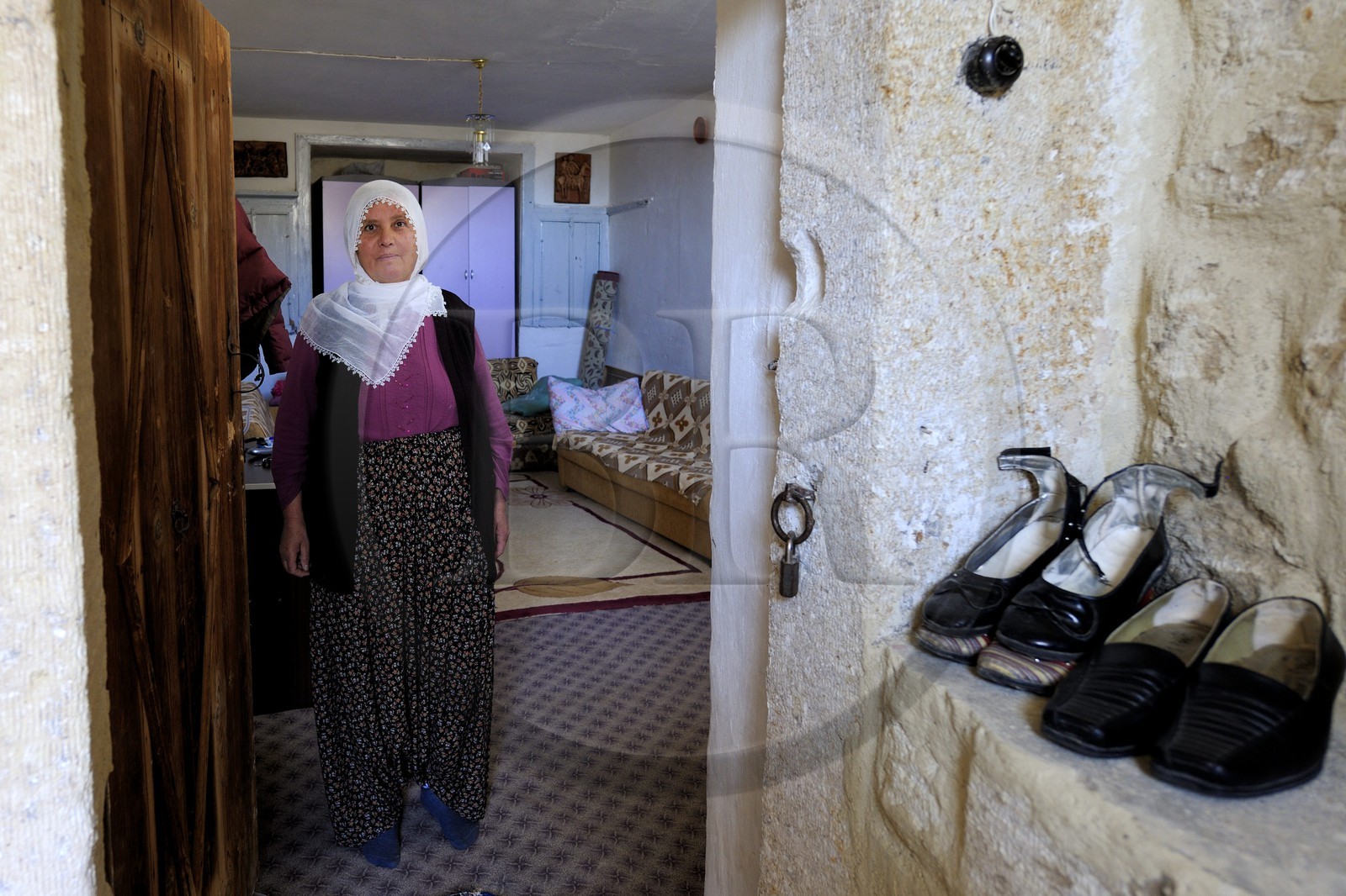 Turquie, Anatolie Centrale, province de Nevsehir, Cappadoce classée Patrimoine Mondial de l'UNESCO, Ürgüp, anciennes maisons troglodytiques