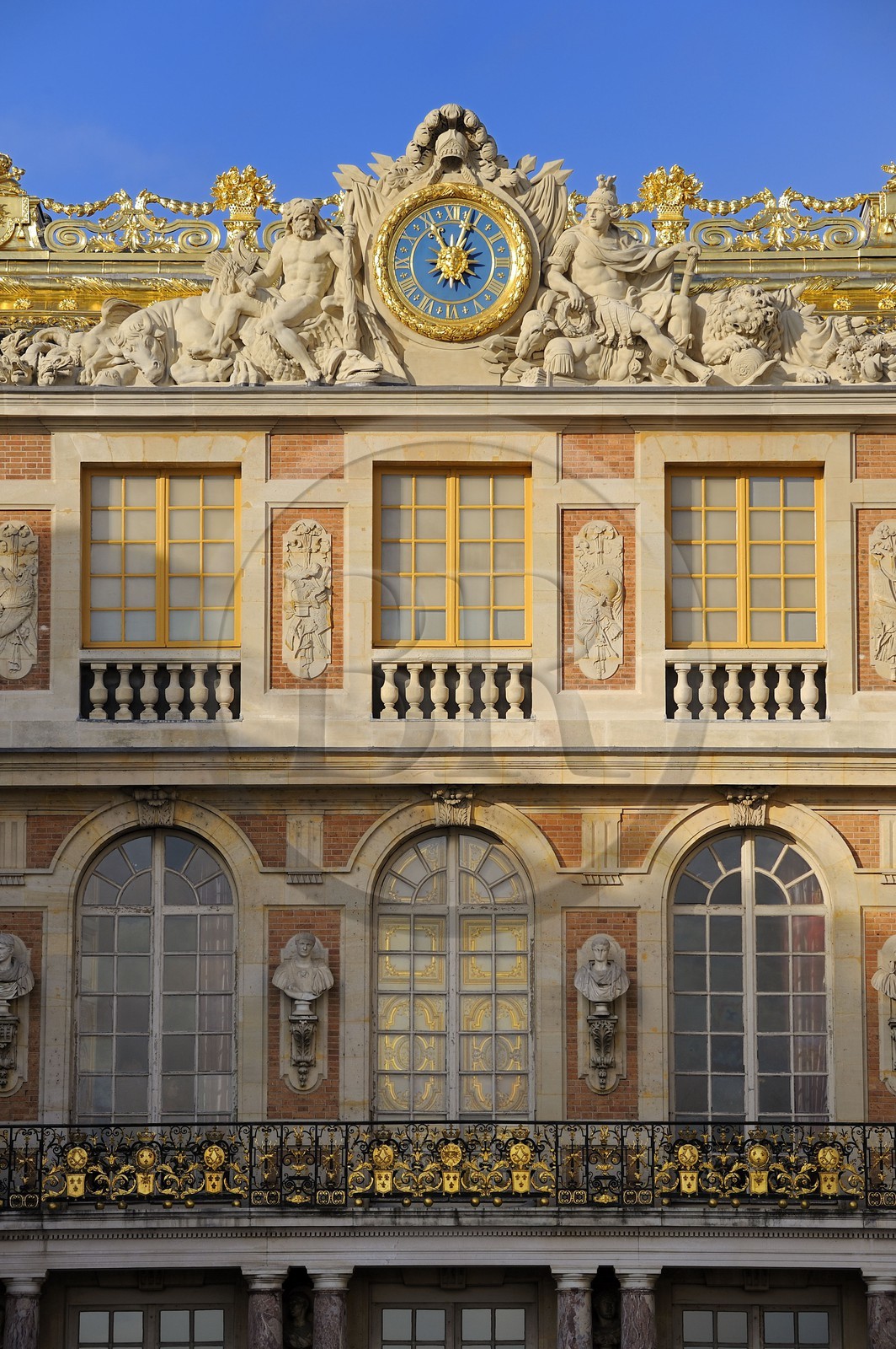 France, Yvelines, Chateau de Versailles, listed as World Heritage by UNESCO, clock of the Cour de Marbre (Marble Courtyard) renovated in 2008