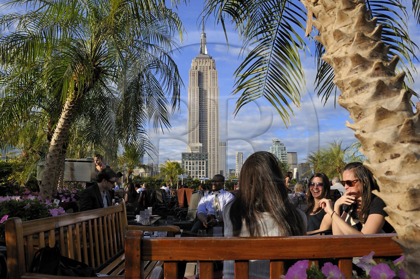 Etats-Unis, New York, Manhattan, Midtown, terrasse du café branché Le 230 sur la 5ème Avenue et l'Empire State Building
