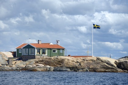 Suède, Västra Götaland, Fjällbacka, la maison de Ingrid Bergman sur une ile au large de la côte