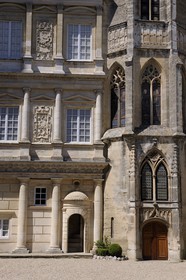 France, Gard, Uzes, listed as town of art and history, Duke's castle called the Duche d'Uzes, listed as historical monument, detail of the facade and the chapel