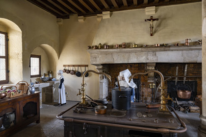 France, Côte-d'Or (21), Beaune, zone classée Patrimoine Mondial de l'UNESCO, Hospices de Beaune, l'Hôtel-Dieu, reconstitution dans les cuisines