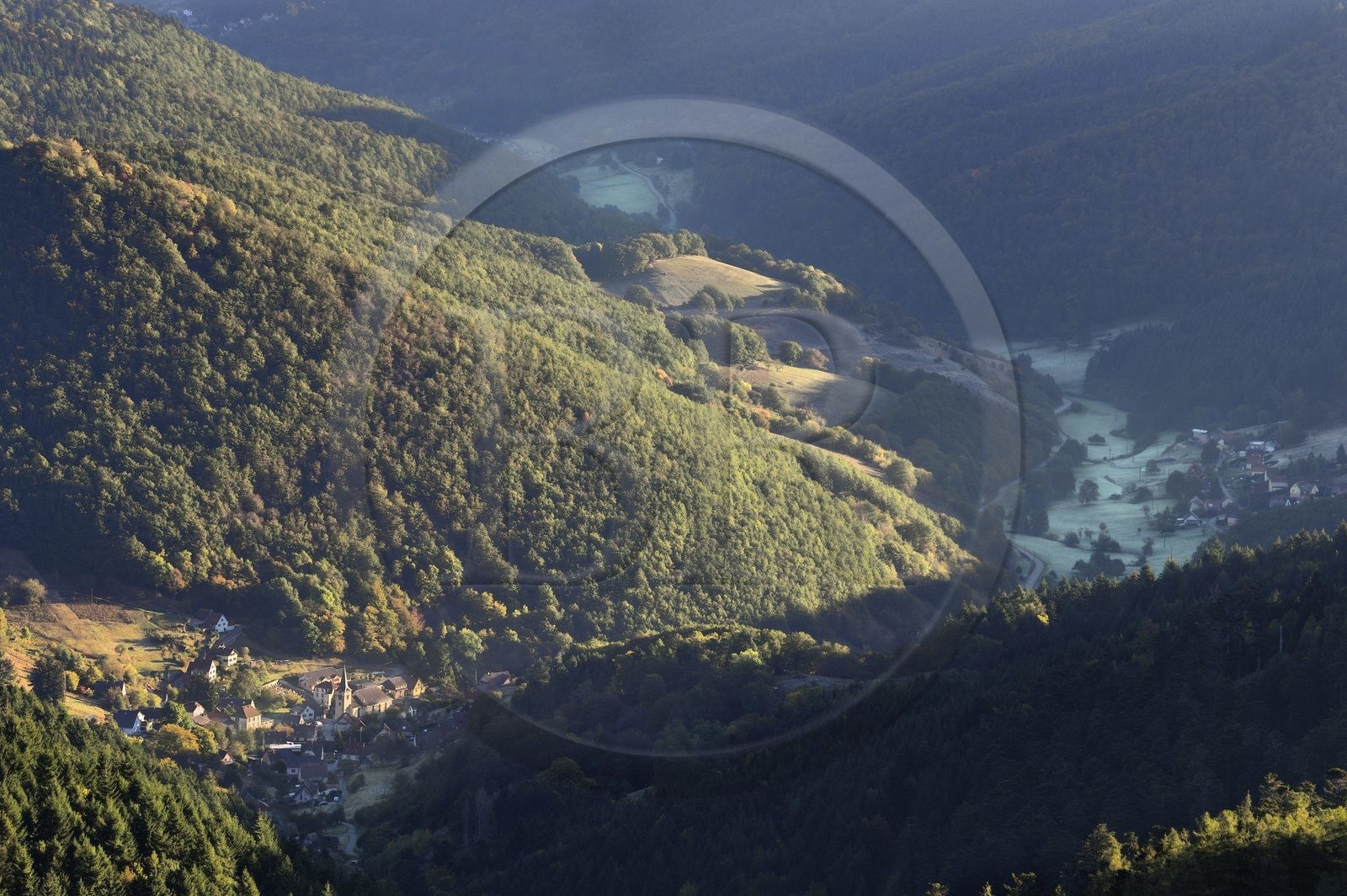 France, Haut Rhin, the village of Wasserbourg at the foot of the Petit Ballon in the Vallon du Krebsbach