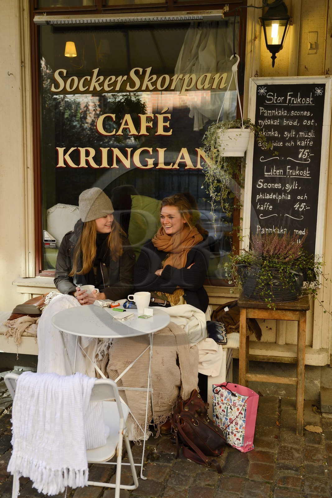 Suède, Västra Götaland, Göteborg (Gothenburg), quartier de Haga, terrasse de Café dans la rue Haga Nygata