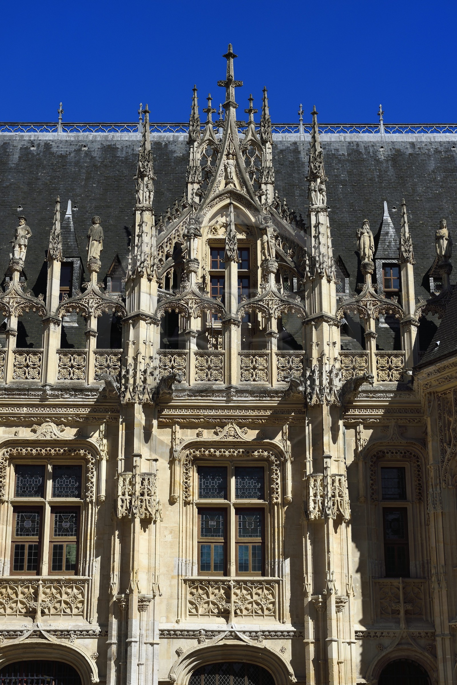 France, Seine Maritime, Rouen, the Palais de Justice (Courthouse) which was once the seat of the Parlement (French court of law) of Normandy and a rather unique achievements of Gothic civil architecture from the late Middle Ages in France, facade of the court