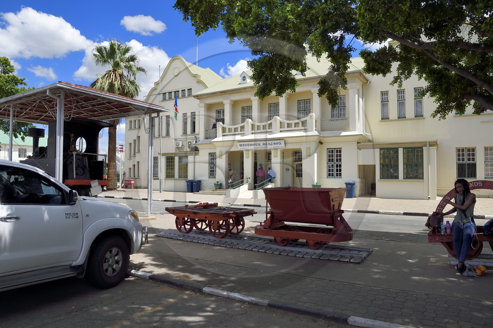 Namibie, région de Khomas, Windhoek, la gare dans Bahnhof strasse à l'architecture coloniale datant de l'époque allemande