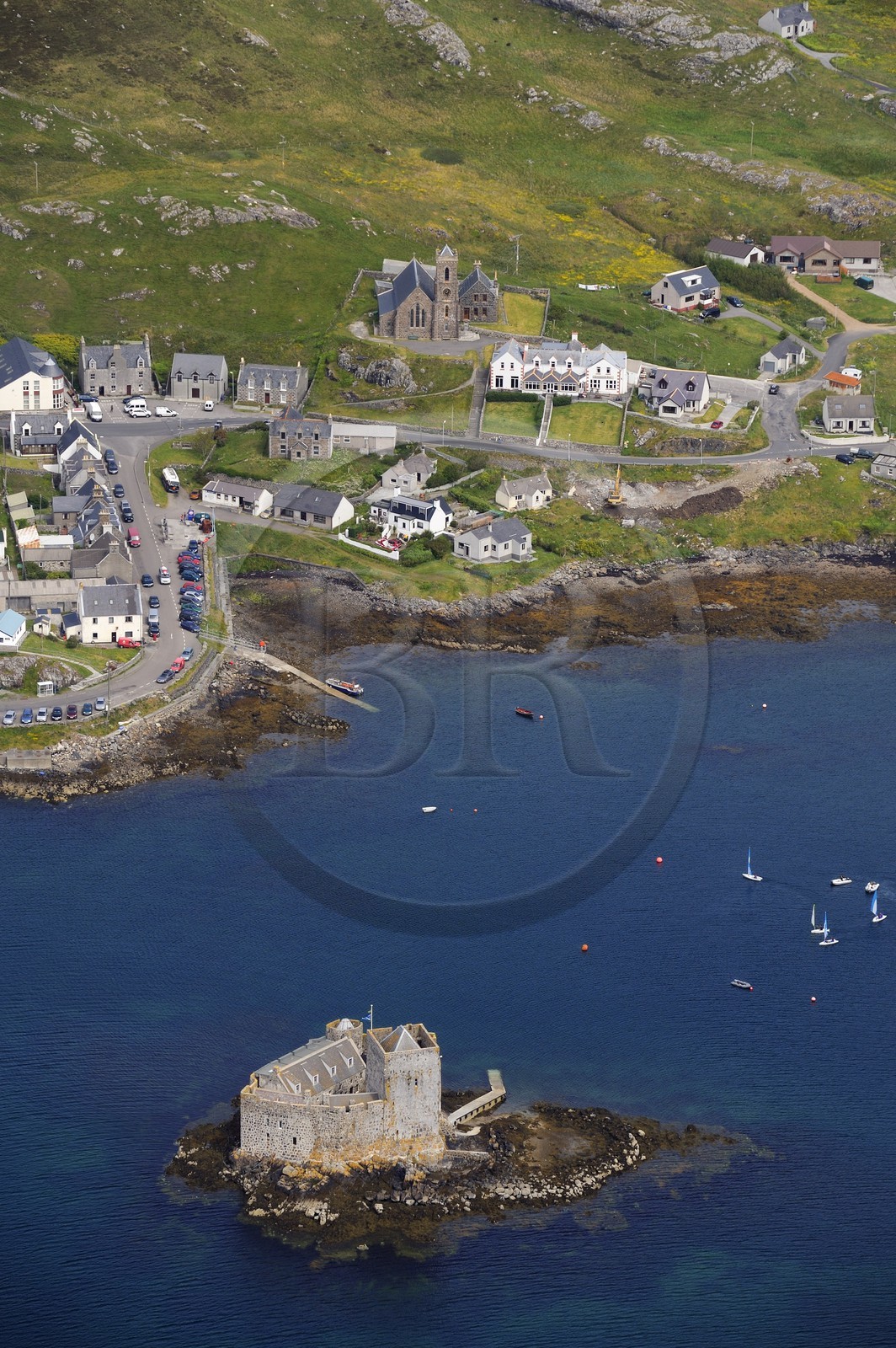 Royaume-Uni, Ecosse, Hébrides extérieures, Ile de Barra (vue aérienne)