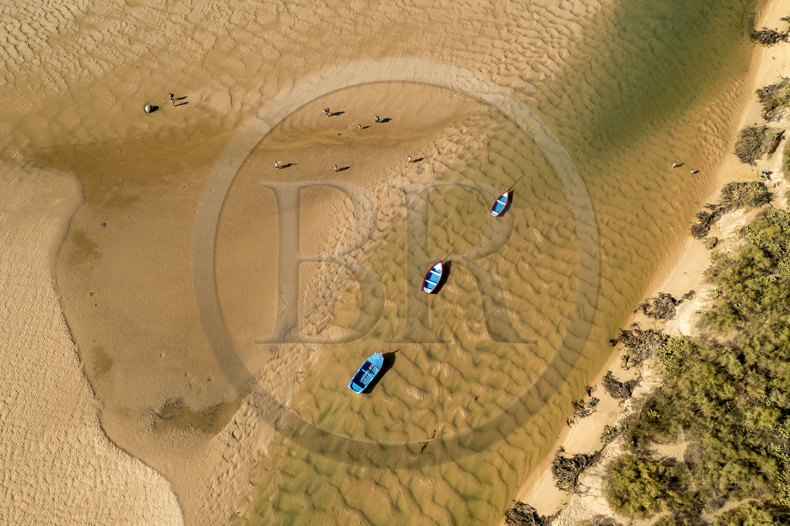 Portugal, Algarve, Parc Naturel de la Ria Formosa, Tavira, plage du village de Cacela Velha (vue aérienne)