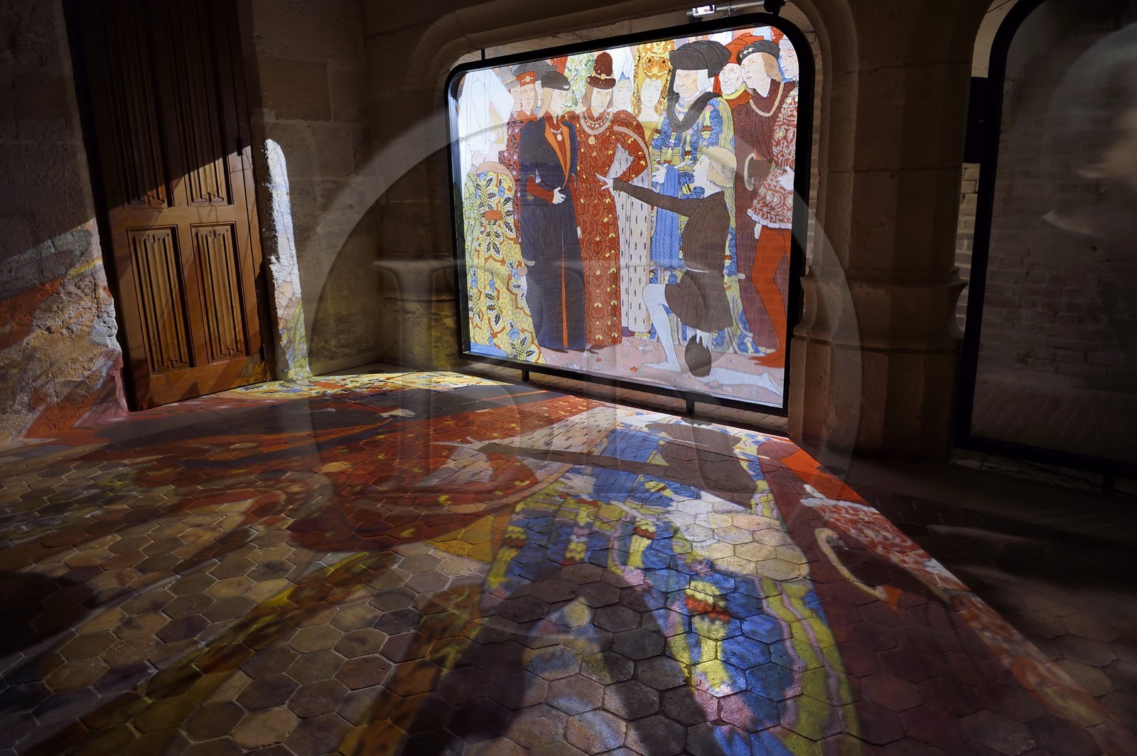 France, Seine Maritime, Rouen, the archiepiscopal palace, Historial Joan of Arc Museum, the former kitchens, projection of the meeting of the King and the Poitiers exams