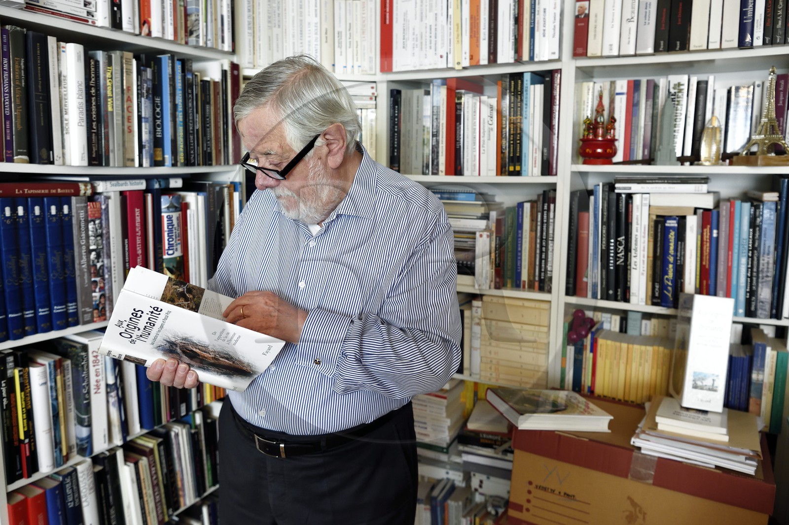 France, Paris, the french paleontologist and paleoanthropologist Yves Coppens, professor at the College de France, in the office of his home in Paris
