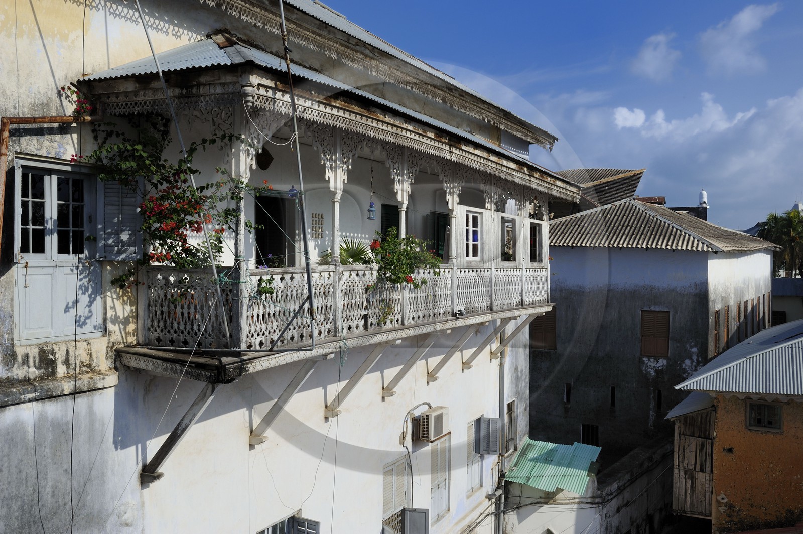 Tanzania, Zanzibar Archipelago, Unguja island (Zanzibar), Stone Town, listed as World Heritage by UNESCO, balcony of a traditional house
