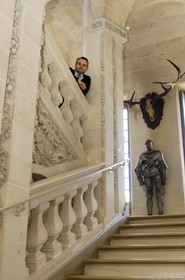 France, Loir et Cher, Chateau de Cheverny, Mr Charles Antoine de Vibraye the owner in the main staircase beloved by Herge