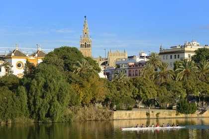 Espagne, Andalousie, Séville, en bordure du fleuve Guadalquivir, La Giralda