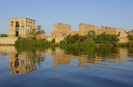Egypt, Upper Egypt, Nubia, Nile Valley, Aswan, Agilka Island, Philae listed as World Heritage by UNESCO, Isis Temple and kiosk of the Roman Emperor Trajan