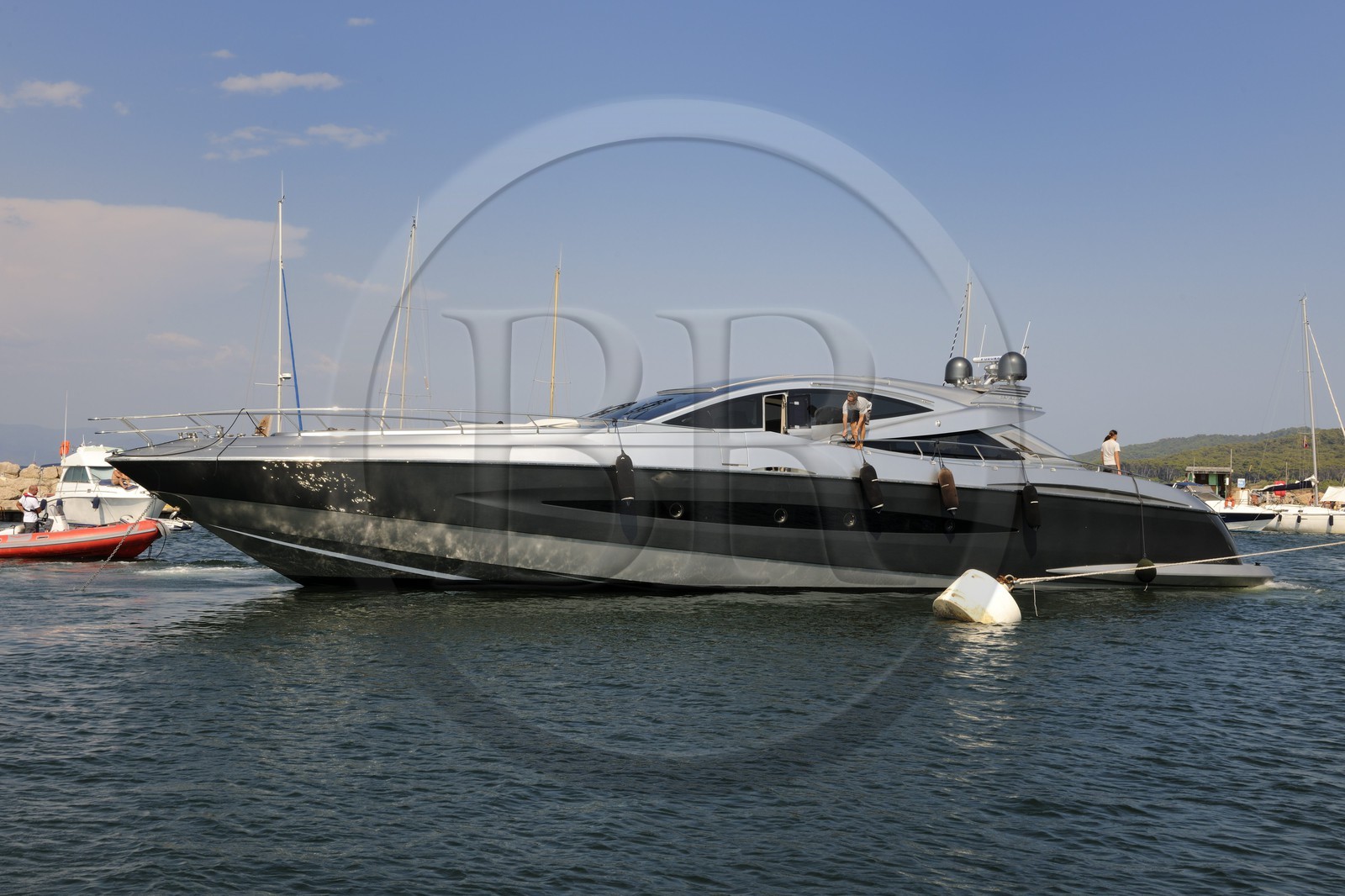 France, Var, Iles d'Hyeres, National Park of Port Cros, ile de Porquerolles, yacht in the port