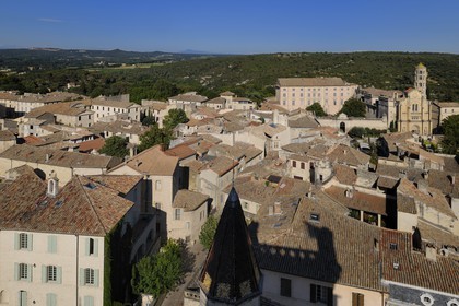 France, Gard, Uzes, the former Bishopric on the left and the cathedral Saint-Theodorit with its Fenestrelle tower