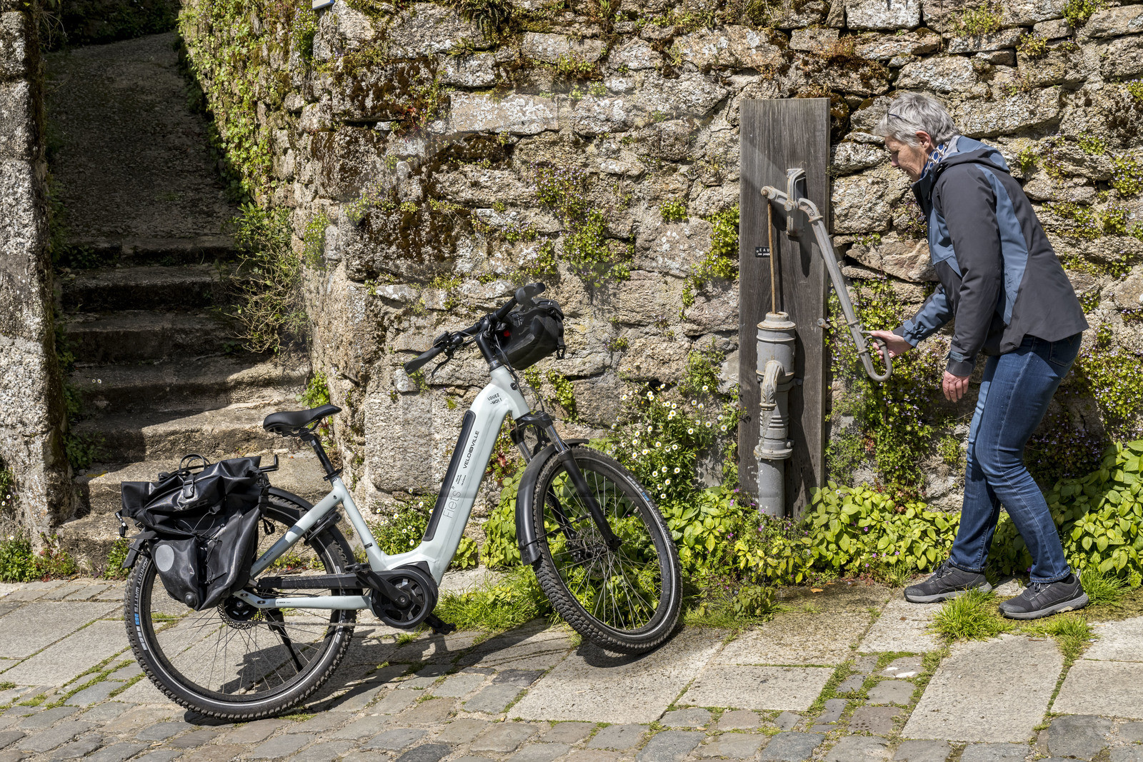 France, Vendee, Mallièvre, the Vendée Vélo Tour cycle route passes an old hand pump which still works