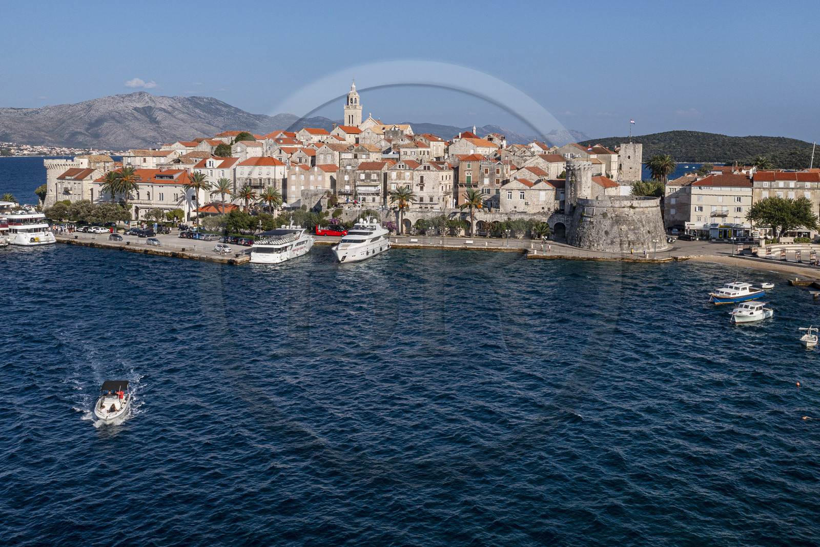 Croatia, Dalmatia, Dalmatian coast, Korcula Island, Korcula Town (aerial view)