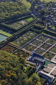 France, Indre et Loire, Loire Valley listed as World Heritage by UNESCO, the castle and gardens of Villandry (owners Henri and Angelique Carvallo) (aerial view)