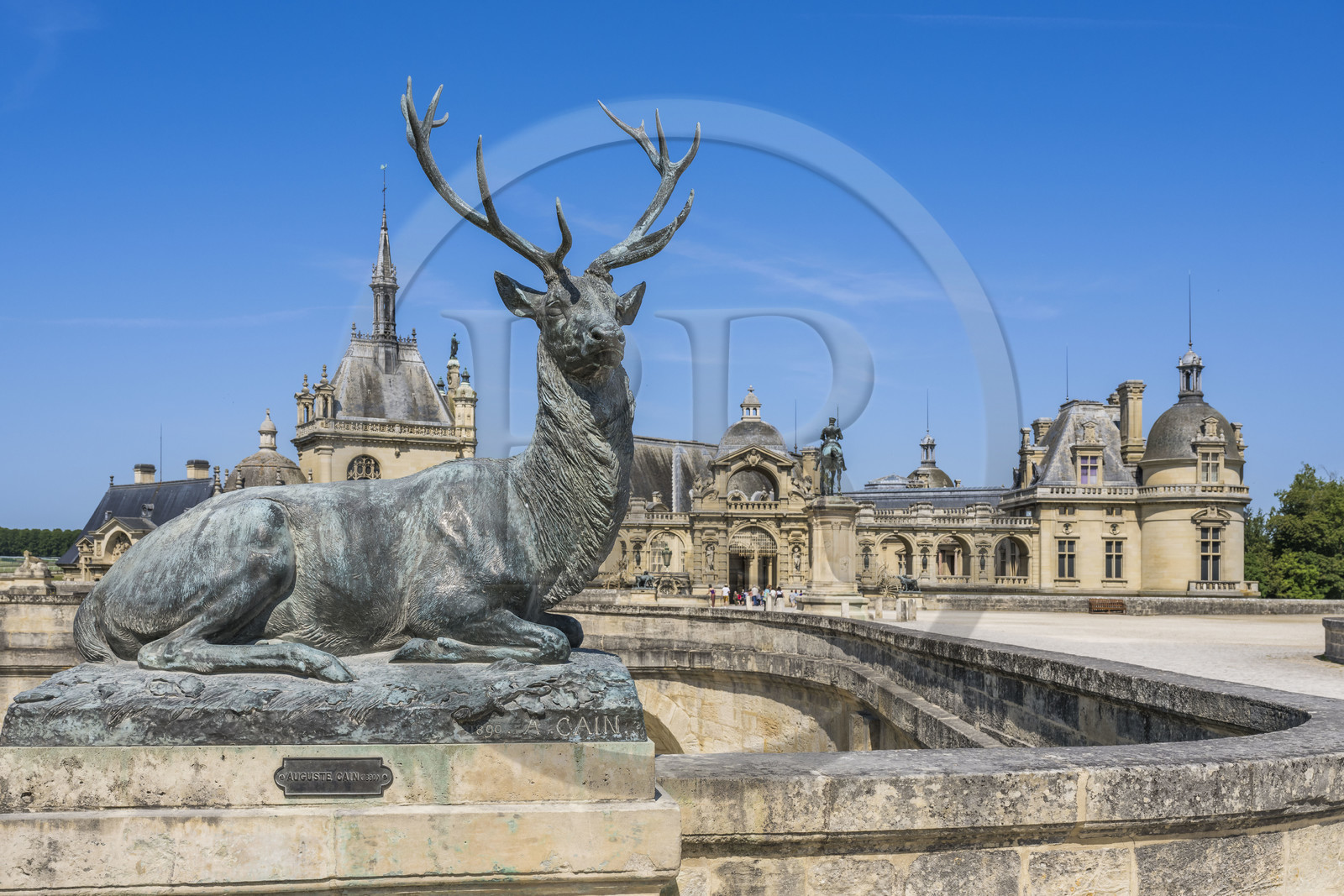 France, Oise, Chantilly, the castle of Chantilly and the Condé museum, terrace of the Constable, seated deer work of the sculptor Auguste Cain