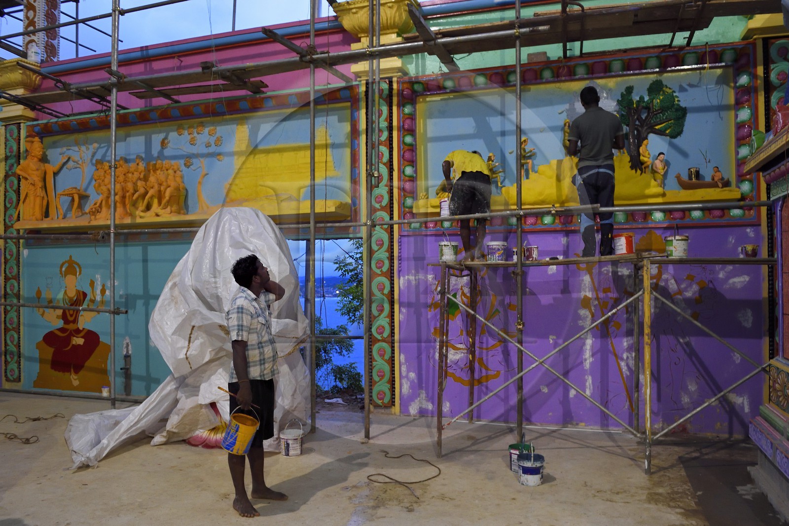 Sri Lanka, Eastern Province, Trincomalee, Koneswaram temple under reconstruction in the former Fort Frederick