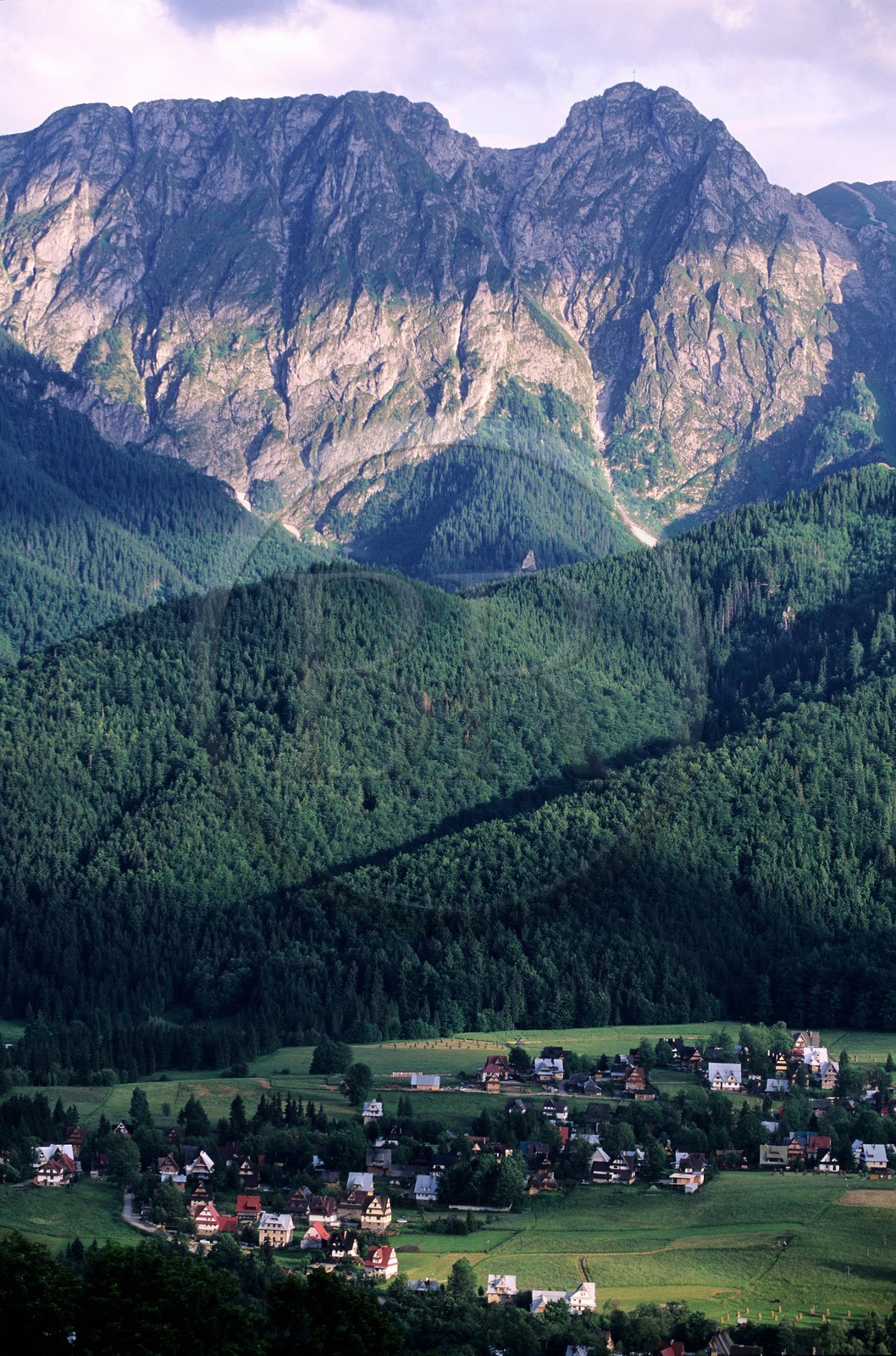 Poland, Lesser Poland, Carpathian Mountains, Zarcopane underneath the Tatras mountains and the Rysy peak (highest mountain in Poland with 2499m)