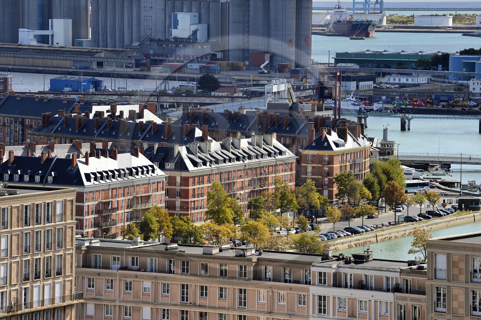 France, Seine Maritime, Le Havre, Saint-François district also called Breton district, and the commercial port in the background
