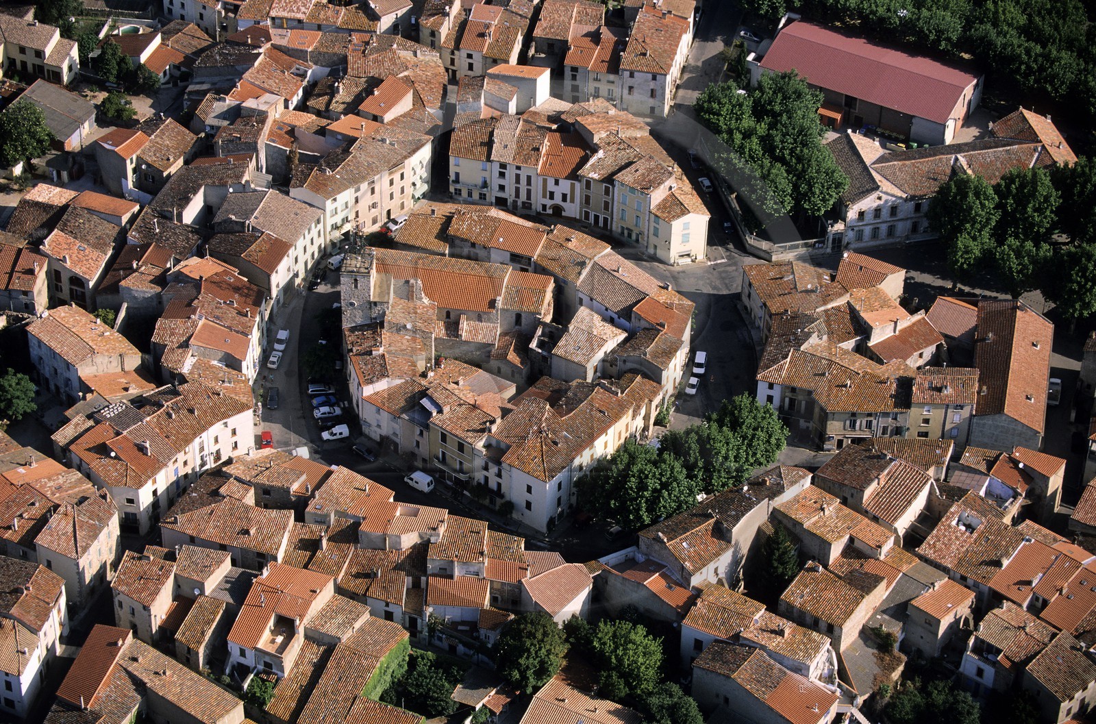 France, Aude, Tuchan wine producing village in the heart of Corbieres (aerial view)