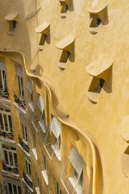 Spain, Catalonia, Barcelona, Eixample district, Passeig de Gracia, Pedrera or Casa Mila (1905-1910) by the Catalan modernist architect Antoni Gaudi, UNESCO World Heritage site, the interior courtyard of the building seen from the roof